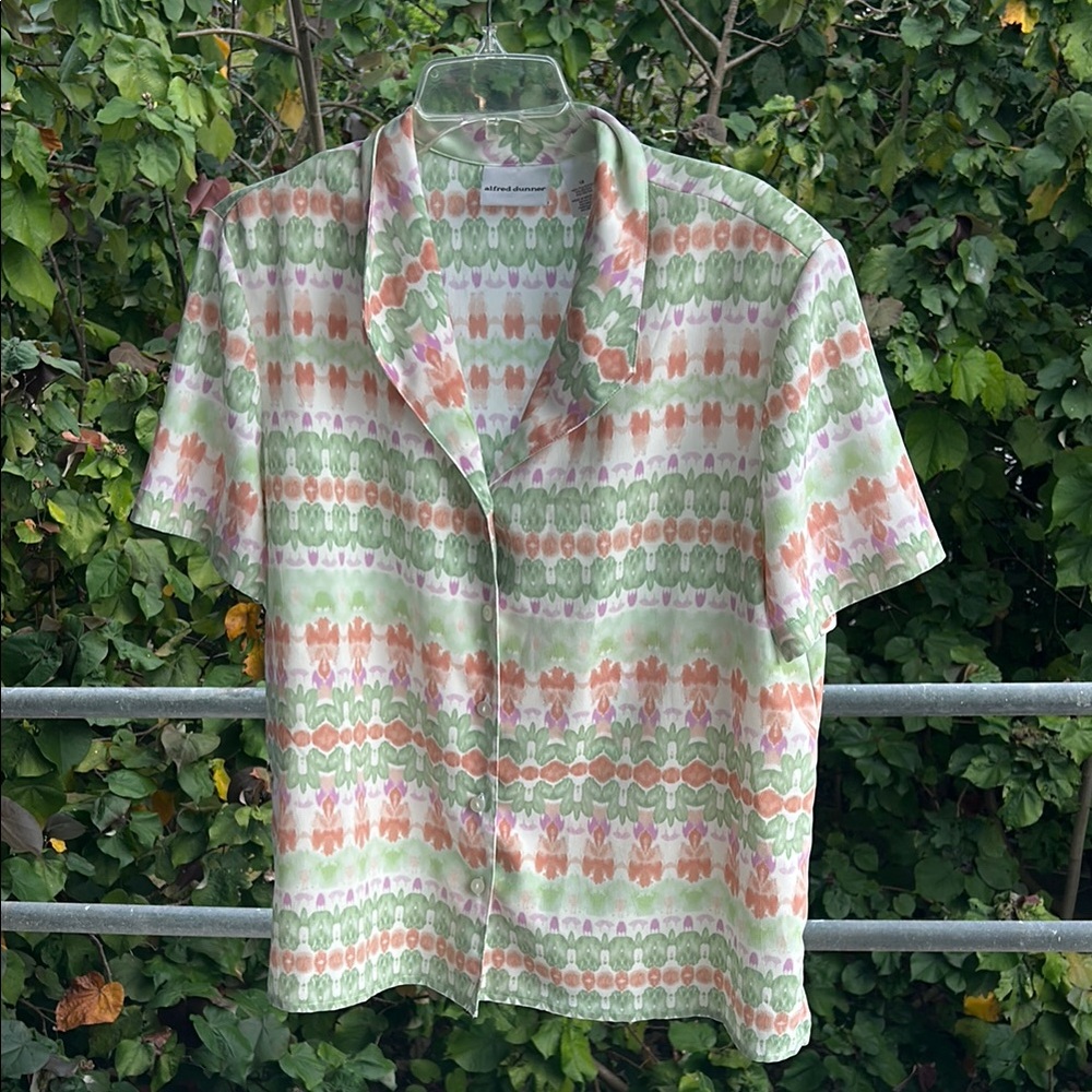 ALFRED DUNNER Multicolor Pastel Casual Short Sleeve Button Down Blouse Size 18